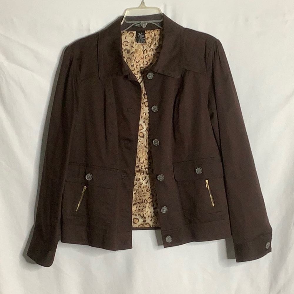 Autograph Brown Utility Jacket with Leopard Print Lining